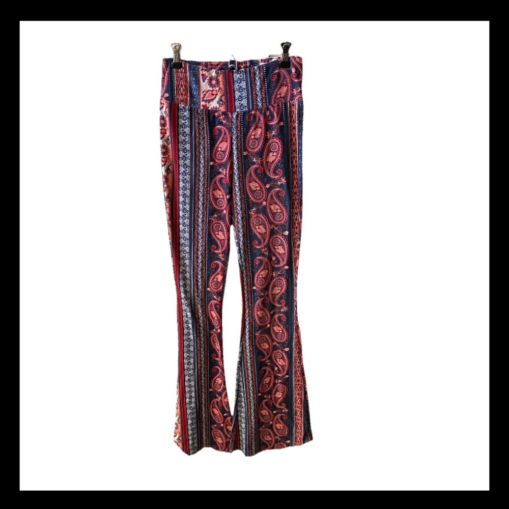 No Boundaries Women's S (3-5) Paisley Floral Knit Flare Pants Pull On EUC y2k